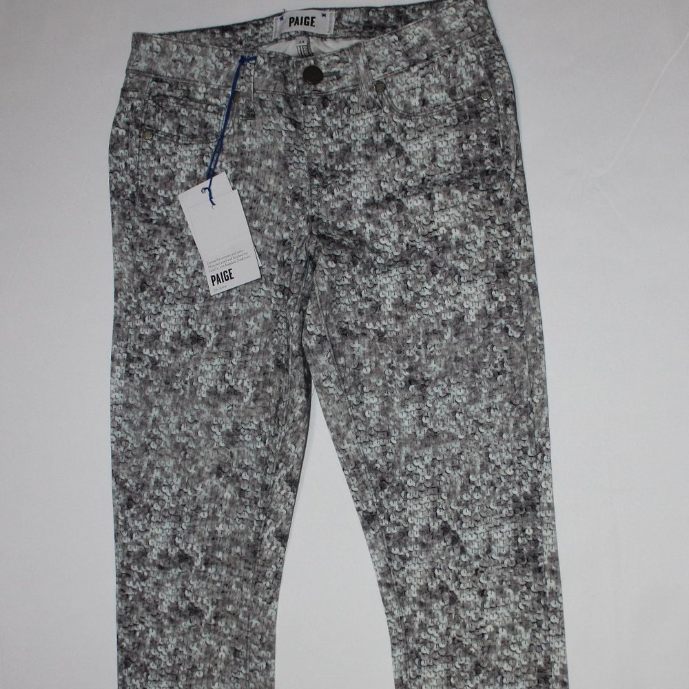 PAIGE PEWTER SEQUINS PATTERN SKINNY ANKLE JEANS SZ 24